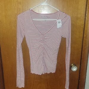 Hollister Red and White Striped Long Sleeve Top